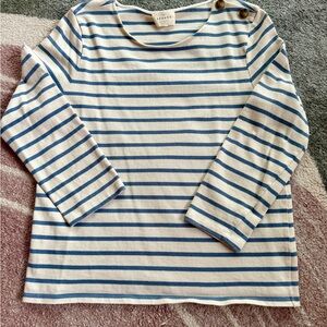 Sezane Blue and Cream Striped Long Sleeve Top